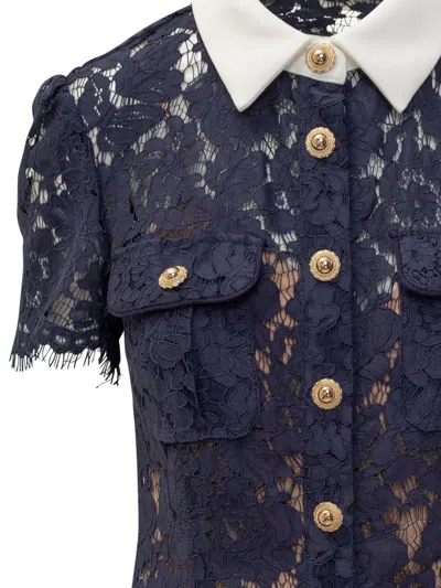Self-portrait Self Portrait Women Lace Contrast Collar Midi Dress In Blue