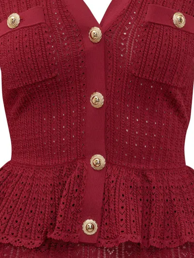 Self-portrait Self Portrait Women Burgundy Pointelle Knit Long-sleeved Mini Dress In Red
