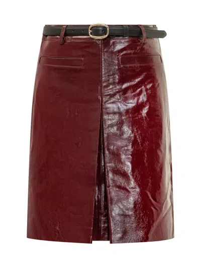 Self-portrait Belted Patent Leather Miniskirt In Red