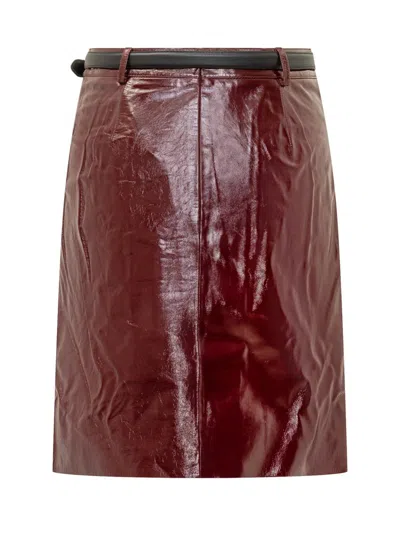 Self-portrait Belted Patent Leather Miniskirt In Red
