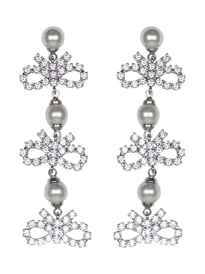 Self-portrait Crystal Bow Earrings In Silver