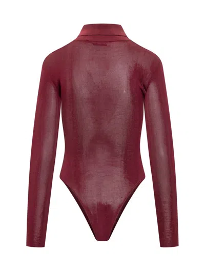 Self-portrait Self Portrait Women Burgundy Viscose Knit Long-sleeved Bodysuit In Burgundy