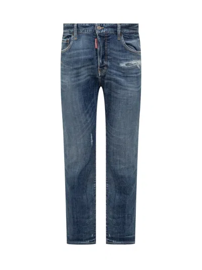 Dsquared2 Blue Jeans With Ripped Details And Logo Patch On The Rear In Blue