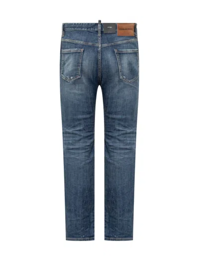 Dsquared2 Blue Jeans With Ripped Details And Logo Patch On The Rear In Blue