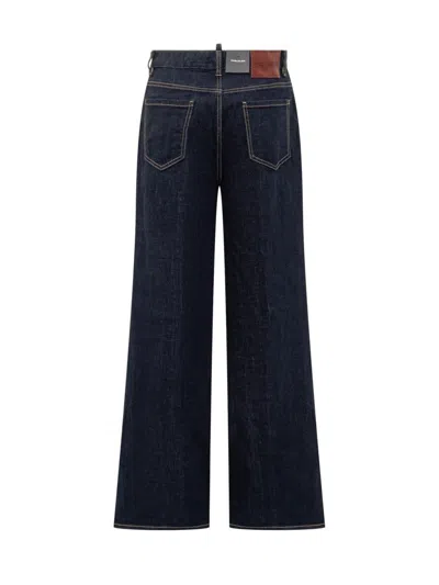 Dsquared2 Dsquared Stretch Denim Traveller Wide Leg Jeans In Blue