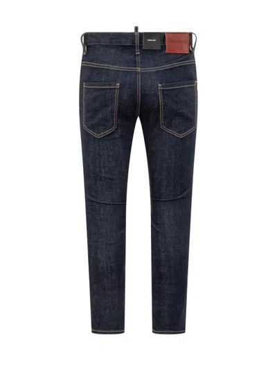 Dsquared2 Blue Jeans With Belt Loops And Logo Patch On The Rear In Denim Man In Blue