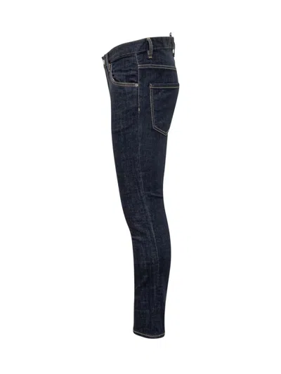 Dsquared2 Blue Jeans With Belt Loops And Logo Patch On The Rear In Denim Man In Blue