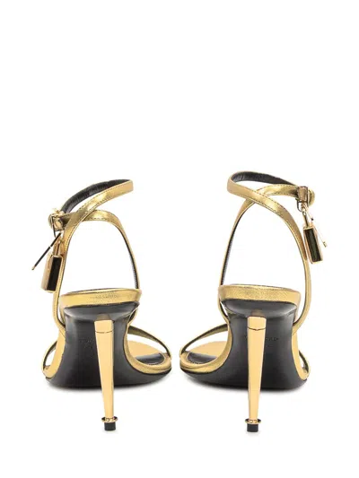 Tom Ford Gold Padlock Pointy Naked Heeled Sandals In Gold