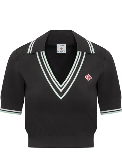 Casablanca Viscose V-neck Polo Shirt In Black