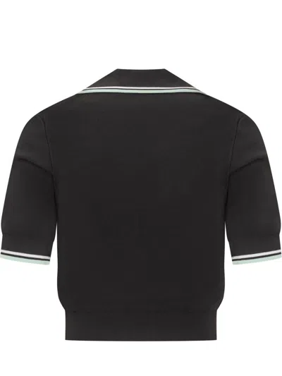 Casablanca Viscose V-neck Polo Shirt In Black