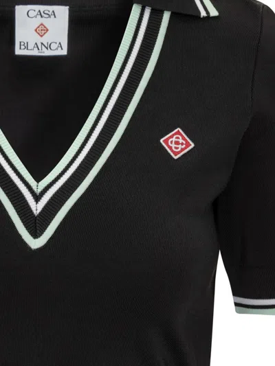 Casablanca Viscose V-neck Polo Shirt In Black