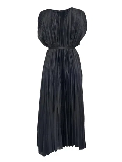Fabiana Filippi Sleeveless Pleated Maxi Dress With Matching Belt In Black