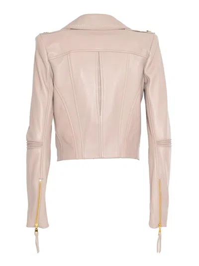 Elisabetta Franchi Leather Jacket With Stitched Profiles In Pink