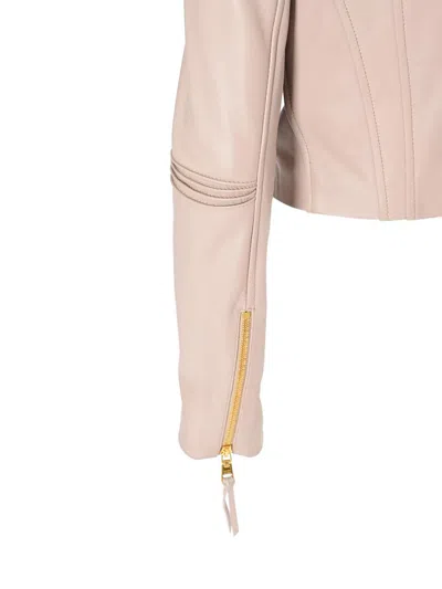Elisabetta Franchi Leather Jacket With Stitched Profiles In Pink