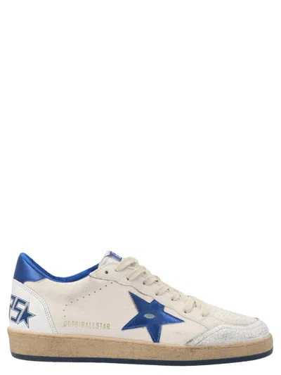 Golden Goose Ball Star Sneakers In White Nappa Leather With Light Blue Laminated Leather Star And Heel Tab