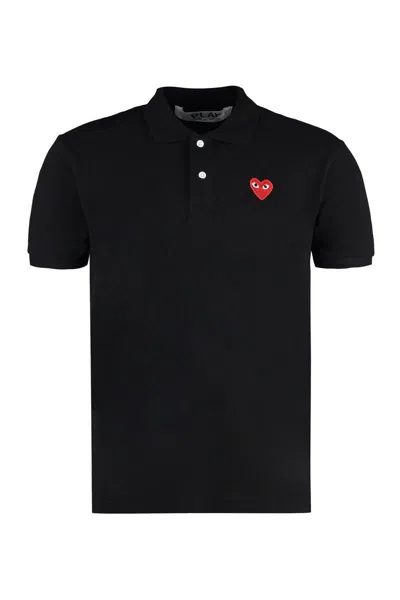 Comme Des Garçons Play Polo Shirt With Ribbed Collar And Straight Hem In Black