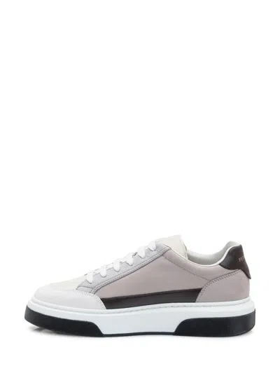Ferragamo Leather Cassina Sneakers Multicolor Sole Contrasting In Gray