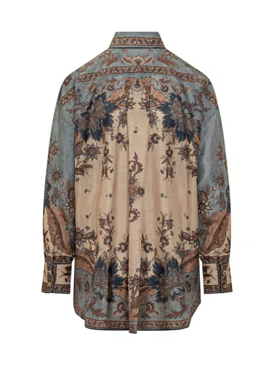 Zimmermann Womens Blue Cream Indienne Ascension Manstyle Graphic-pattern Silk Shirt In Green