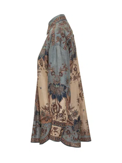 Zimmermann Womens Blue Cream Indienne Ascension Manstyle Graphic-pattern Silk Shirt In Green