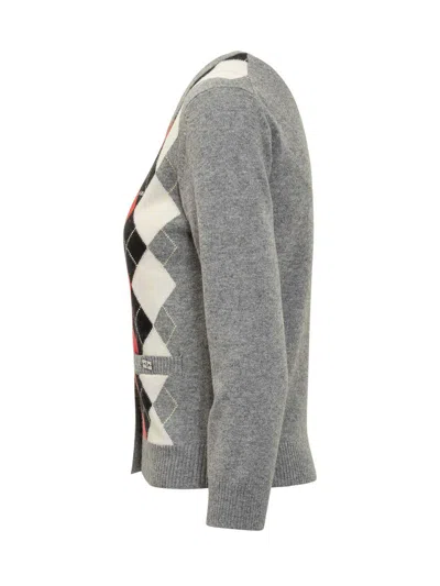 Ganni Womens Paloma Melange Rhombus-print Round-neck Wool And Cashmere Cardigan In Gray