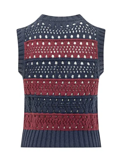 Ganni Multicolor Blue Striped Vest In Blue