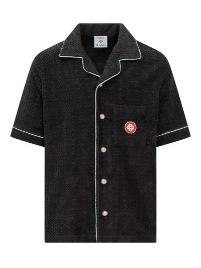 Casablanca Black Shirt With Classic Lapels And All-over Embossed Monogram In Black