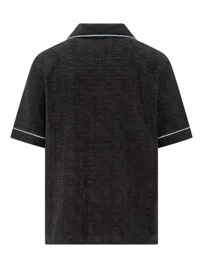Casablanca Black Shirt With Classic Lapels And All-over Embossed Monogram In Black