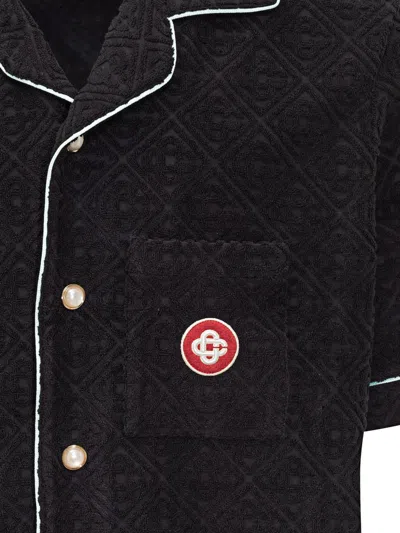 Casablanca Black Shirt With Classic Lapels And All-over Embossed Monogram In Black