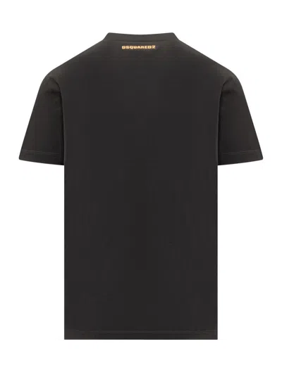 Dsquared2 Black Crewneck T-shirt With Print On The Front And Logo Lettering On The Rear In Cotton Man In Black