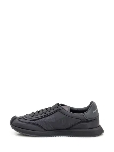Dolce & Gabbana Low-top Nylon Sneakers With Leather Inserts In Black