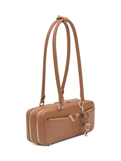 Self-portrait Tan Leather Baguette Shoulder Bag With Charm