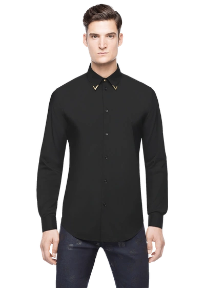 Versace Gold Tipped Collar Shirt In Black | ModeSens