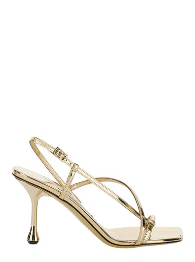 Jimmy Choo 'etana' Metallic Slingback Sandals With Sculpted Heel In Leather Blend Woman
