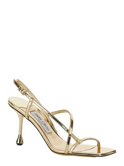 Jimmy Choo 'etana' Metallic Slingback Sandals With Sculpted Heel In Leather Blend Woman