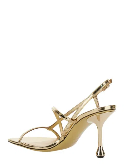 Jimmy Choo 'etana' Metallic Slingback Sandals With Sculpted Heel In Leather Blend Woman