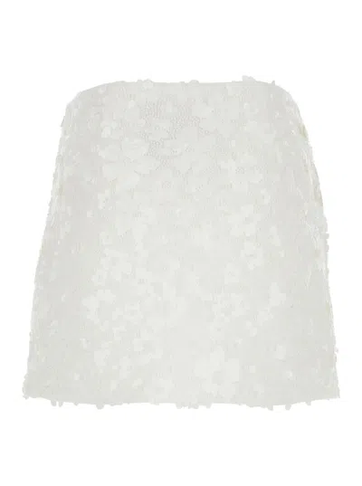 Michael Kors White Miniskirt With All-over Floral Embroidery In Tech Fabric Stretch Woman In White