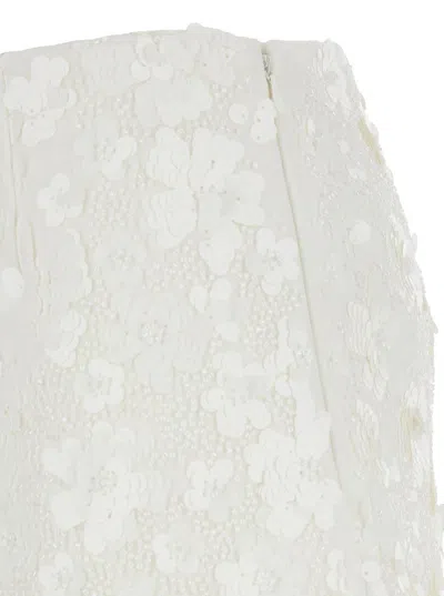 Michael Kors White Miniskirt With All-over Floral Embroidery In Tech Fabric Stretch Woman In White