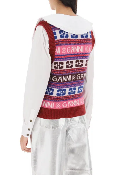 Ganni V-neck Vest In Multi
