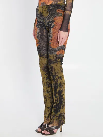 Jean Paul Gaultier Straight Flared Graphic Print Stretch Trousers In Multi