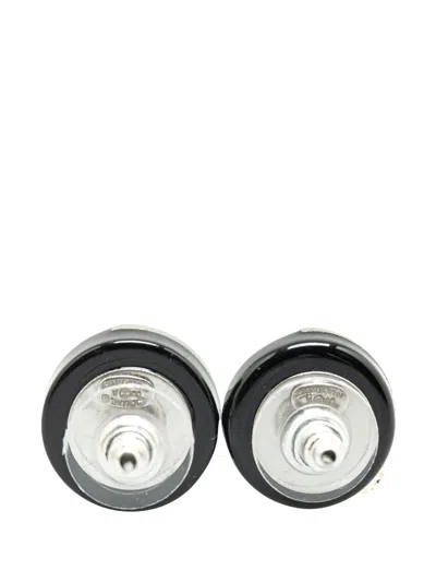 Pre-owned Chanel 2000 Silver And Resin Cc Button Push Back Earrings Costume Earrings
