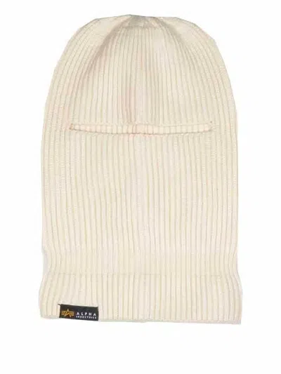 Alpha Industries Logo-patch Ribbed Beanie Hat In Neutral