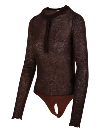 Haikure Button-front Long-sleeve Bodysuit