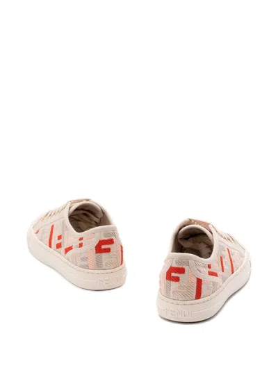 Fendi Canvas Domino Sneakers Featuring Low-top Silhouette In Nude