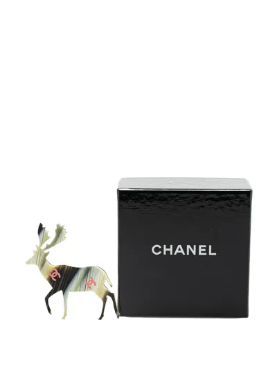 Pre-owned Chanel 2001 Resin Cc Reindeer Brooch Costume Brooch