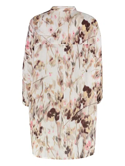 120% Lino Floral-print Shirt In Brown
