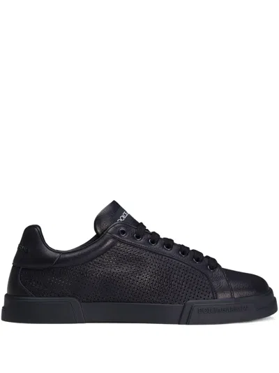 Dolce & Gabbana Perforated Leather Sneakers In Black