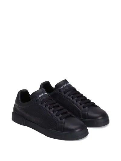 Dolce & Gabbana Perforated Leather Sneakers In Black
