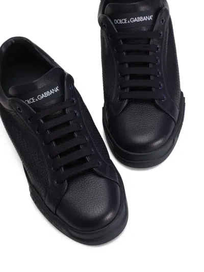 Dolce & Gabbana Perforated Leather Sneakers In Black