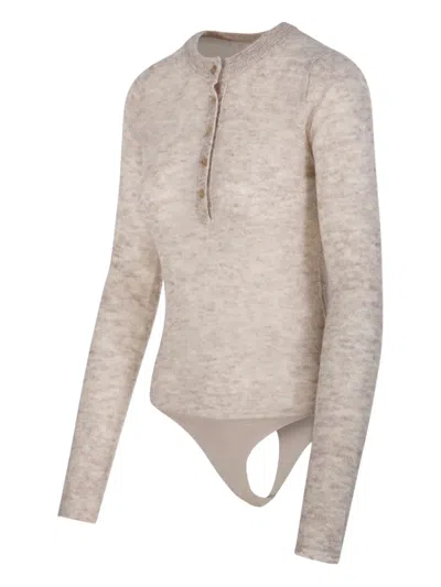Haikure Lucy Sweater Bodysuit Style Ribbed Neckline In Gray