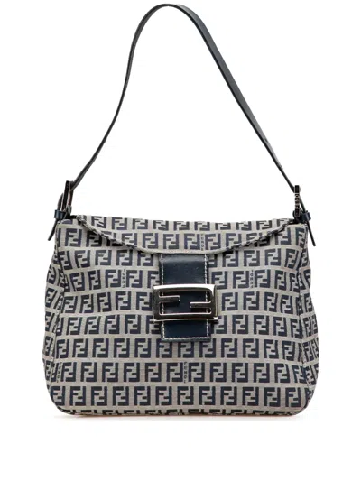 Pre-owned Fendi 2000-2010 Zucchino Canvas Double Flap Mamma Shoulder Bag